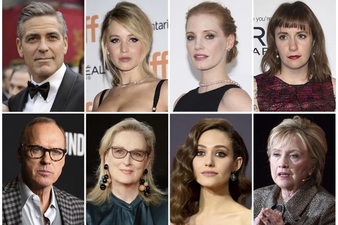 George Clooney, Jennifer Lawrence, Jessica Chastain, Lena Dunham, Michael Keaton, Meryl Streep, Emmy Rossum in Hillary...