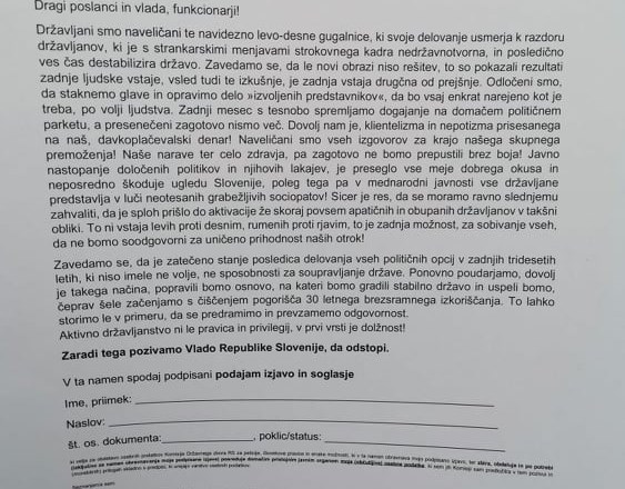 Na Trgu republike je mogoče tudi izpolniti izjavo, ki poziva k odstopu vlade Janeza Janše.