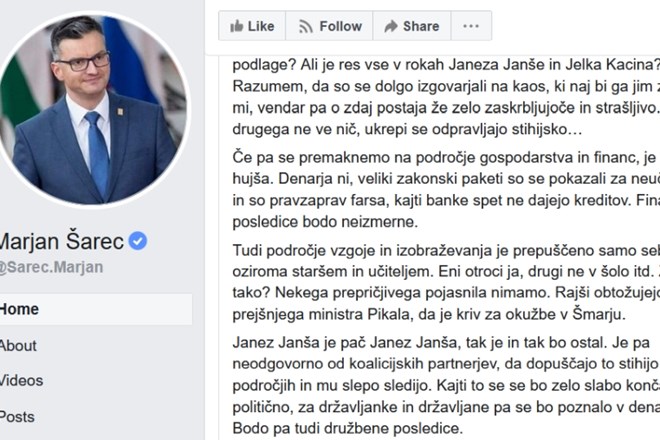 Šarec o ukrepih Janševe vlade: »Posledica bo visok javni dolg in skregan narod, to je pa tudi vse«