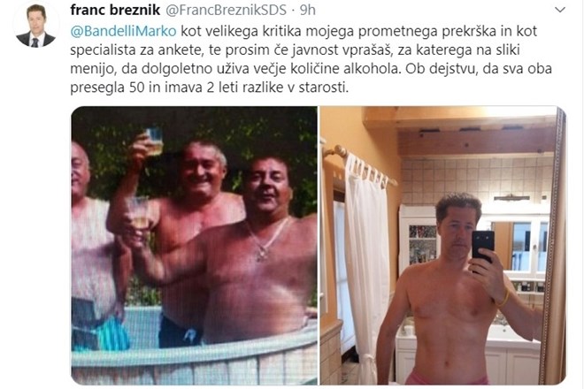 Franc Breznik in Marko Bandelli na twitterju o tem, kdo je večji alkoholik