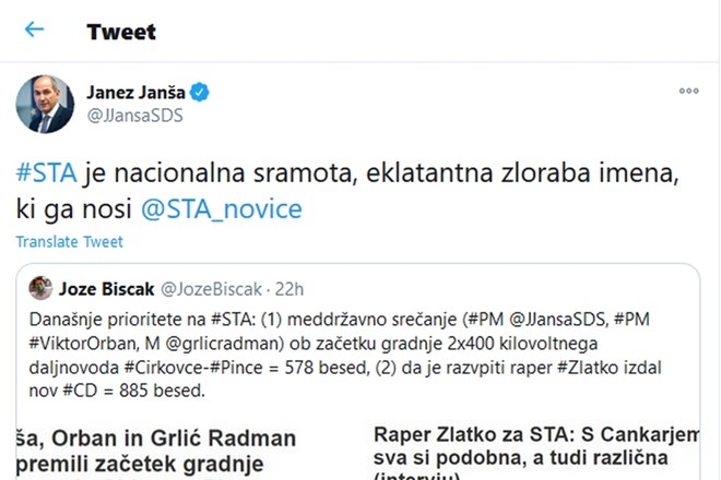 Bizarno – Janša zaradi dolžine intervjuja z Zlatkom ostro nad STA